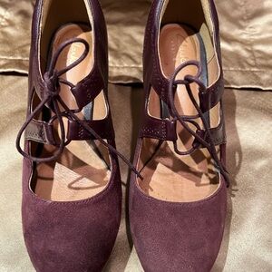 Clarks Purple Suede Heels with Ankle Strap